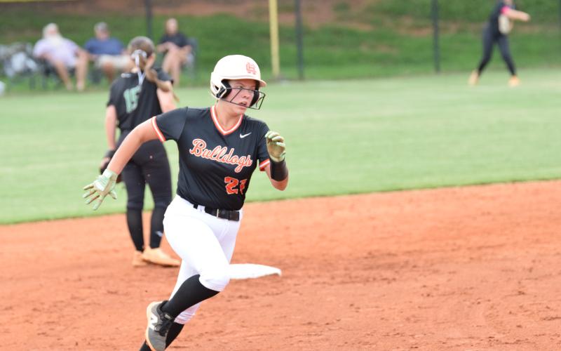 Junior pitcher Chesnee Strickland went 2-3 with a run and batted three runs in. She also pitched all seven innings allowing six hits, three runs and struck out six in the 8-3 win over Franklin County Aug. 28. (Photo by Shane Scoggins)