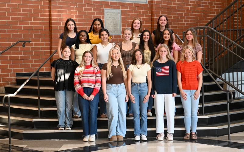 The 2025 Bulldog Court includes (first row, L-R) Makayla Dutton, Maeleigh Agnew, Reagan King, Hannah Coker, Isla Bell and Kashae Rucker; (second row, L-R) Abigail McNeill, Landry Wheless, Erin Miller, Madison Heaton, Scarlett Lewis and Nicaleigh Stone; and (third row, L-R) Madison Carter, Randasia Blackwell, Ava Carey and Maddie Pittman. Not pictured is Mary Charlotte Gordon. (Submitted by Megan Millford)