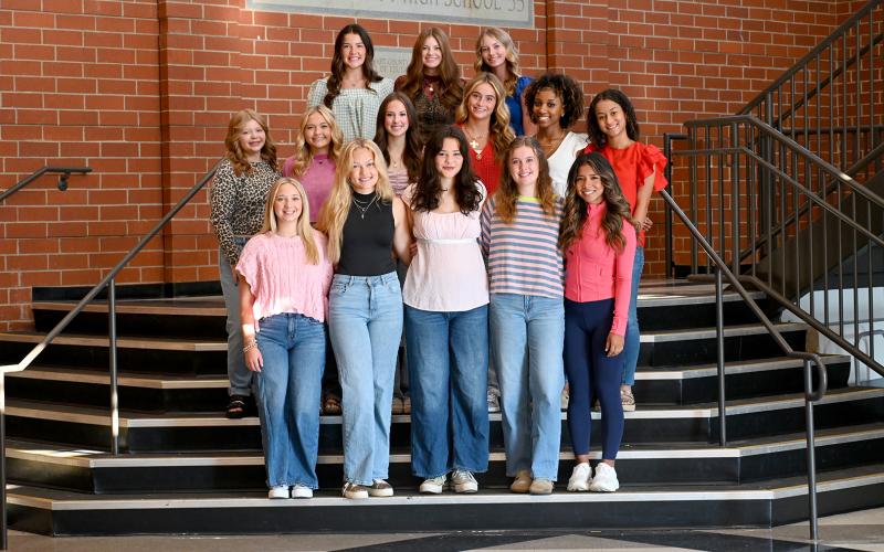 The 2025 Homecoming Court includes (first row, L-R) seniors Briana Blewitt, Hannah Carey, Isabella Ayers, Kinsley Duncan and Mareli Fajardo-Bacilio; (second row, L-R) juniors Chastyn Haynie, Carly Dutton and Ayla Sanders and sophomores Peyton Kaiser, Trinity Freeman and Peyton Barrow; and (third row, L-R) freshmen Miya Spears, Bella Beck and Aliza Jo Beeson. (Submitted by Megan Millford)