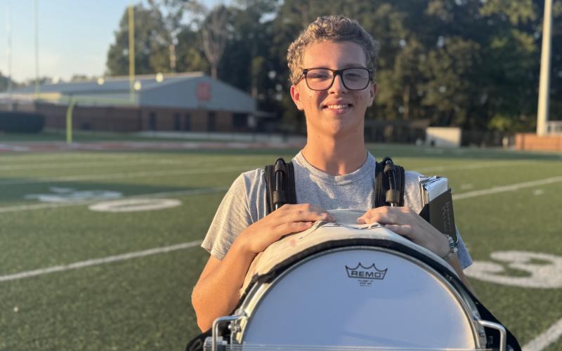 Junior Percussion Lieutenant Georgie Waters was named officer of the week for the Sept. 25 High Notes series. (Photo by Adriana Cascio)