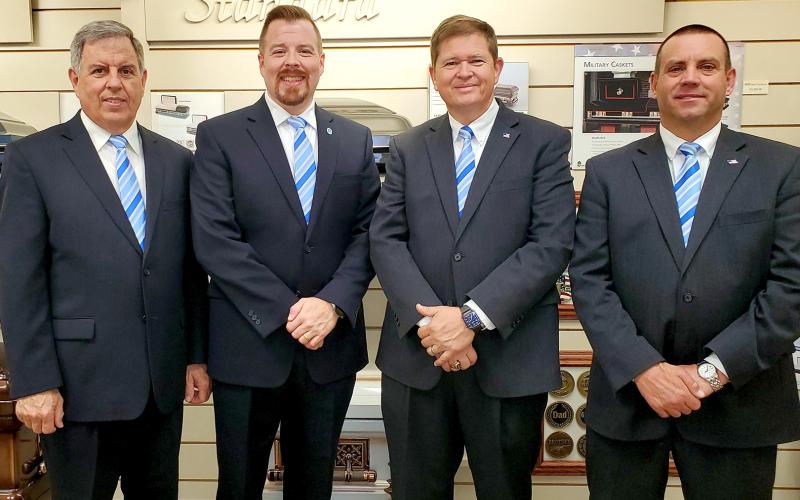 On Oct. 20, Strickland Funeral Home will celebrate its 50th anniversary of serving local families. Funeral directors (L-R) include Mickey Umbehant, Courtney Umbehant, Arnold Strickland and Jamie Johnson. Not pictured is funeral director Matthew Strickland. (Photo submitted by Arnold Strickland)
