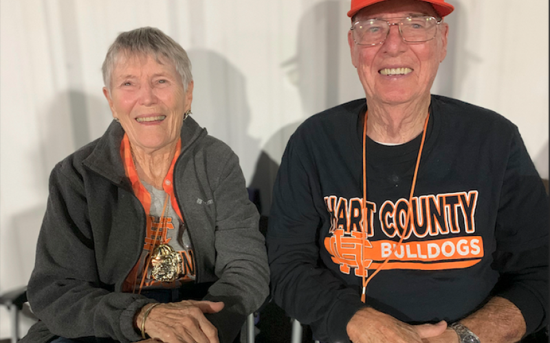 Sandra English (left) and her husband, Woody Eakin (right), can be found at every Hart County High School football game – both at home and on the road. The football games are special to the couple as they had their first date at a game over 20 years ago. (Photo by Benjamin London)
