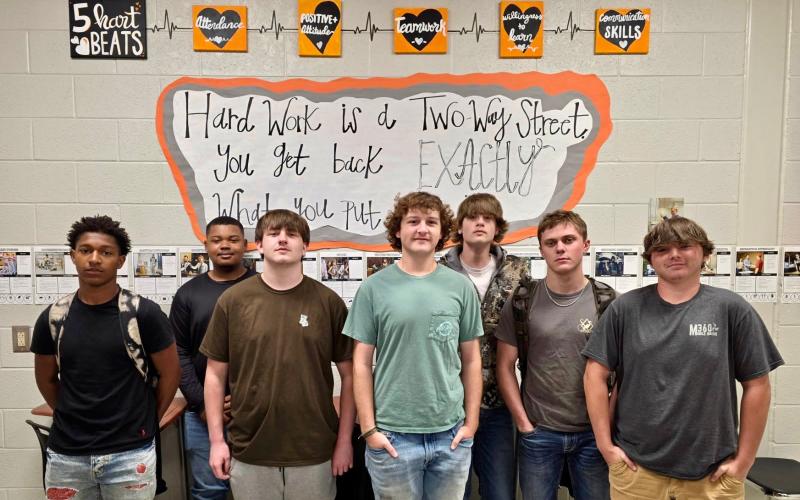 Work-based learning students at Hart County High School who are working in some of Hart County’s local manufacturing industries include (L-R) Nasir Clark (Fenner Dunlop Americas), Jerioin McLendon (Haering Precision USA LP), Dalton Harris (Ritz Instrument Transformers), Landon Whitmire (Haering Precision USA LP), Braden Roberts (Haering Precision USA LP), Riley Worley (Fabritex Inc.) and Hunter DeRossett (LINDE + WIEMANN US Inc.) (Photo submitted by Teresa Bishop)