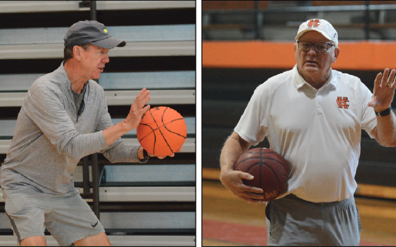 Former Hart County boys basketball coaches, Jim Burch (left) and Harry Marsh (right), returned to the hardwood to lead the Champions Basketball Training Camp Nov. 24-25.