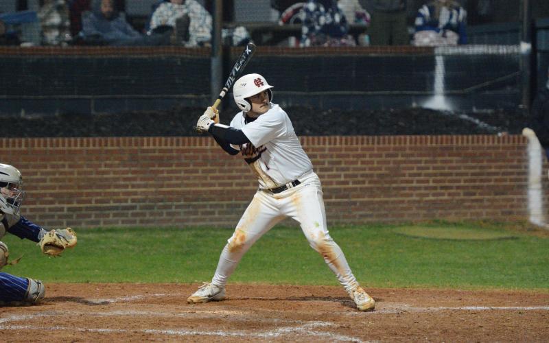 Senior outfielder Boston Graham 2-2 with two runs, a run batted in and also drew two walks in the 13-11 loss to Elbert County Feb. 24. Photo by Benjamin London.