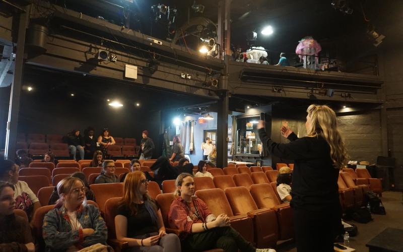 Hart County High School students listen to a representative from the Fox Theatre during the All Access-Pass event at Hart County Community Theatre April 17.  Photo by Madison Linton.