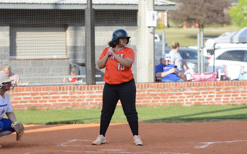 Mia Jackson led the Lady Dogs at the plate going 3-6 with a run and drove in a run, in the 12-8 and 12-2 losses to Jefferson March 31. Photo by Benjamin London.