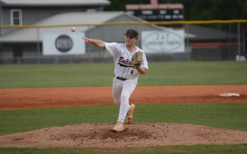 Junior pitcher Riley Sanders allowed four hits, no runs and issued one walk in his five innings of relief in the 6-2 loss to Prince Avenue Christian April 6. Photo by Benjamin London.