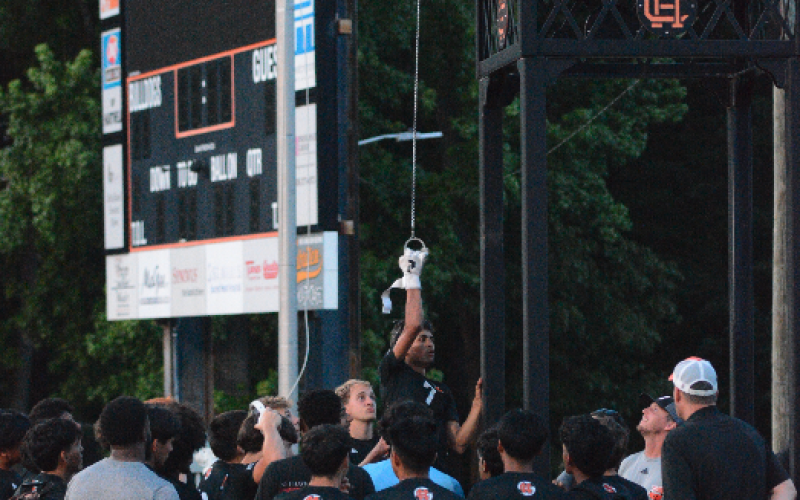 Midfielder Noé Ramírez Padilla rings the victory bell after scoring a hat trick in the 4-0 win over Josey April 24. Photo by Benjamin London.