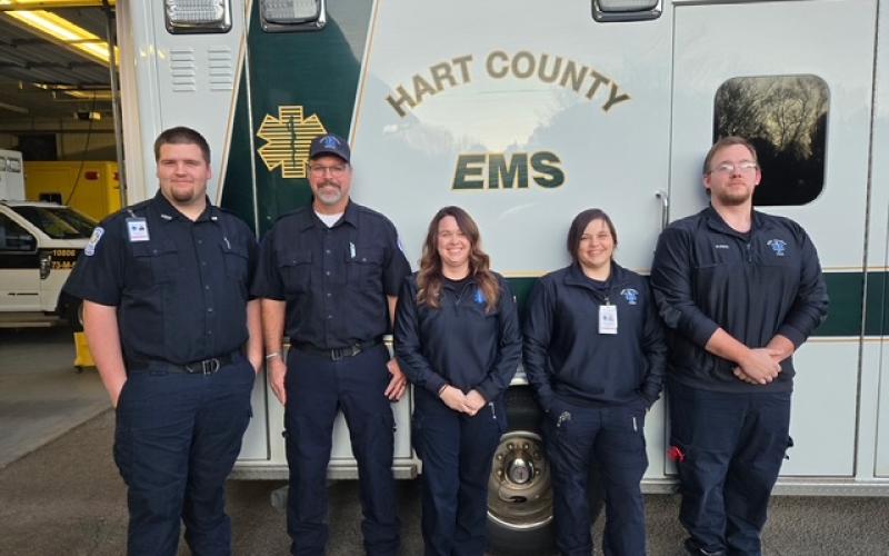 Hart County EMS welcomed five paramedics who recently graduated paramedic school in January. Pictured are (L-R) Jacob Keese, John Moore, Kayla Gabriel, Christie Zollner and Michael Evans.  Photo courtesy of Hart County EMS.