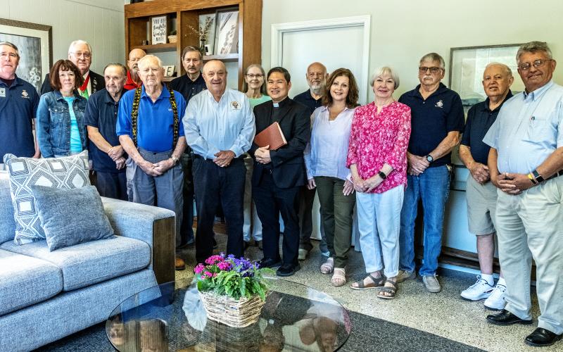 Representatives from Hart Life Pregnancy Care Center, Knights of Columbus and Sacred Heart Catholic Church pose for a photo prior to a ceremony at Hart Life May 8 to bless a new ultrasound machine. The brand new machine was purchased for Hart Life by donations from the Knights of Columbus, Respect Life of Atlanta, Sacred Heart Catholic Church, Hartwell First Methodist Church and numerous other anonymous donors. Photo by Bill Powell.