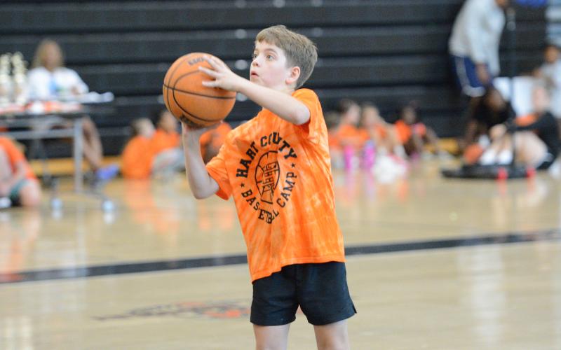 Campers ended the week by competing in multiple competitions, such as free throw, hot shot, one-on-one and more on the final day of the annual Hart County Basketball Camp June 1-3. Photo by Benjamin London.