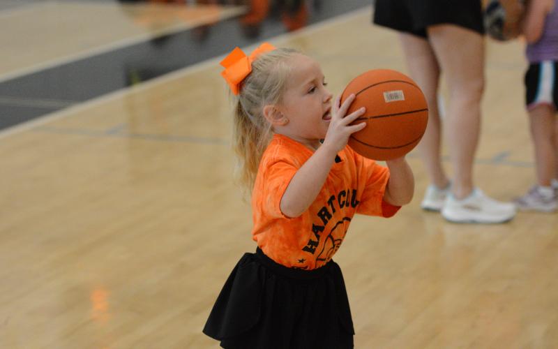 Campers ended the week by competing in multiple competitions, such as free throw, hot shot, one-on-one and more on the final day of the annual Hart County Basketball Camp June 1-3. Photo by Benjamin London.