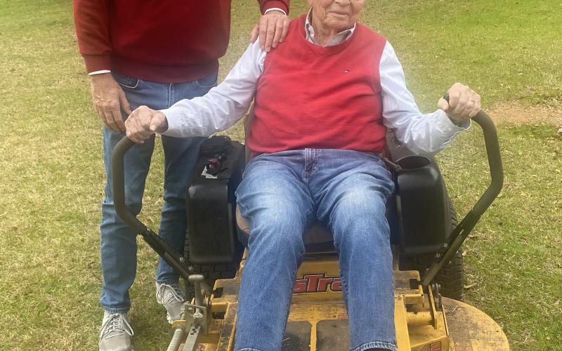 When my friend Jim Minter gave up his truck keys, he found another mode of transportation. Climbing on his zero-turn lawn mower, he tooled around his Fayette County farm. Weather permitting, one of his daily routines was to ride his mower down the quarter-mile driveway to the mailbox on McBride Road. His usual sidekick was his loyal Labrador, Sam. On one of my visits last year, I found Jim just getting back from the mail run. Photo submitted by Dink NeSmith.