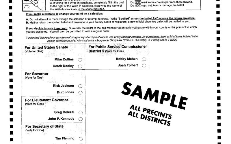 A sample ballot for the June 16 Republican runoff includes races for United States Senate, Governor, Lieutenant Governor, Secretary of State, State School Superintendent and Public Service Commissioner – District 5. Sample ballots courtesy of the Hart County Board of Elections and Registration.