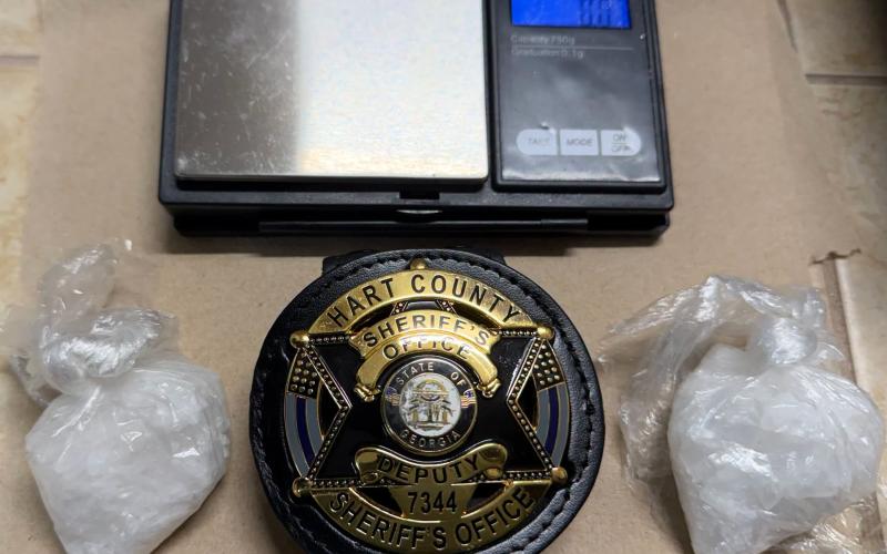 A traffic stop on Providence Church Road by the Hart County Sheriff's Office led to the seizure of 40 grams of crystal methamphetamine and drug-related objects July. Photo courtesy of the Hart County Sheriff's Office.