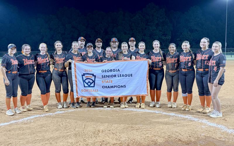 The Hart County Senior League softball team cruised their way to a 17-0 win along game one and a 15-0 win in game two to capture the team’s fourth straight state championship. The team is preparing to compete in the Southeast Regional in Clarksville, Tennessee, July 24-27 with the chance to repeat as the Southeast Regional Champions and advance to the Senior League Softball World Series in Delaware, Aug. 3-9. Photo courtesy of the Hart County Senior League Softball team.