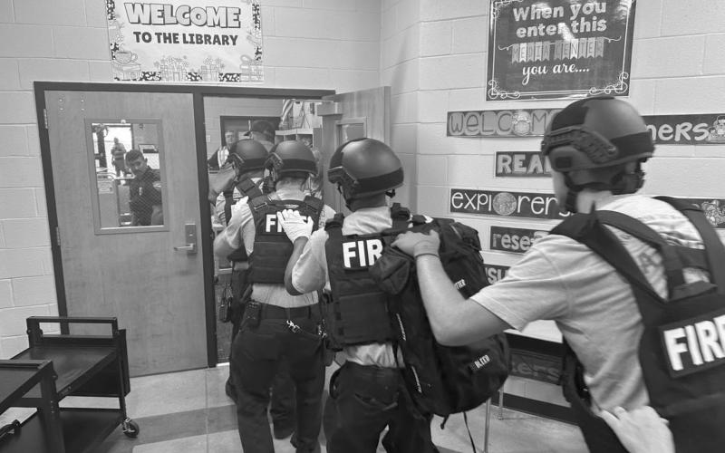 The Hart County Charter System, in partnership with local law enforcement, fire departments and emergency medical services, performed an emergency response drill prior to the start of the new school year July 31. Photo submitted by Grayson Williams.