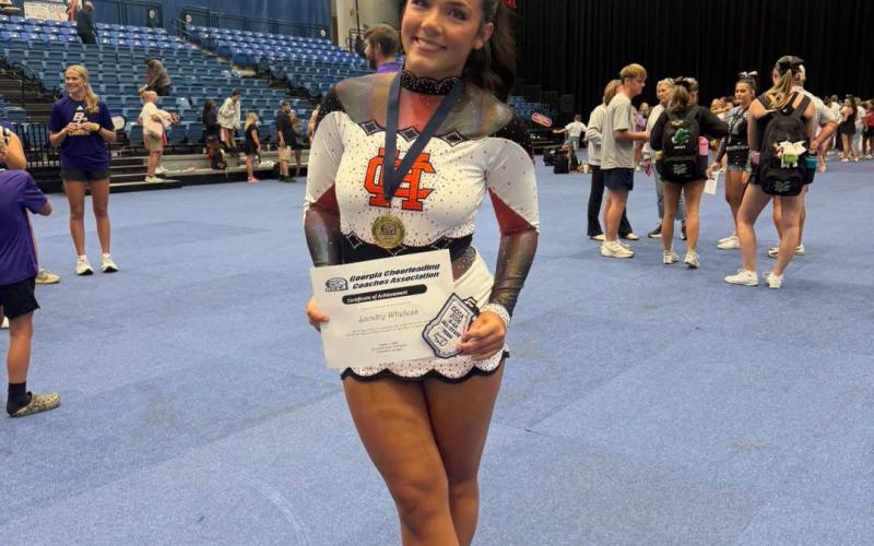 Senior cheerleader Landry Wheless earned a spot in the Top 16 at the GCCA Cheerleader of the Year competition Aug. 1, which also earned her a spot on the All State team for classes A-AAAA. Photo submitted by Hart County Cheer.