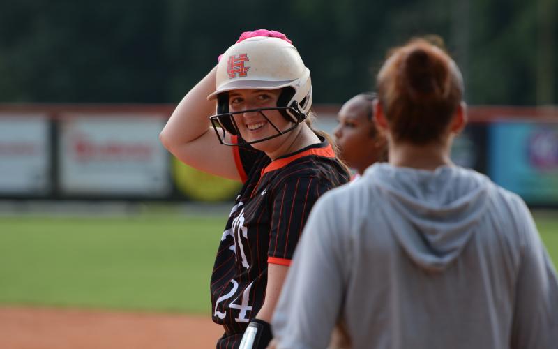 Pictured is senior outfielder MaryBeth White, as she went 2-2 with two runs, an RBI and a walk in the 15-0 win in game two over the Lady Devils of Lincoln County Aug. 17. Photo by Benjamin London.