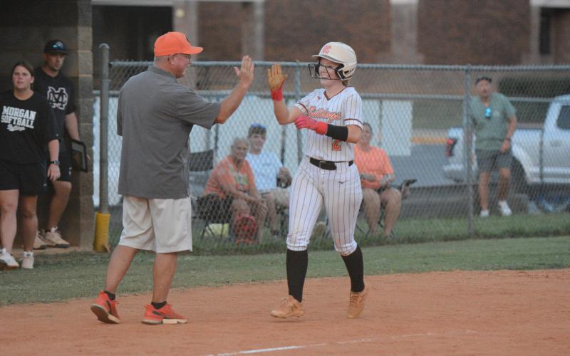 After being up majority of the game, the Lady Dogs trailed heading into the bottom of the seventh, 8-7. But Hart rallied back to walk it off 9-8 and defeat the state runner-ups from a year ago in Morgan County Sept. 1.  Photo by Benjamin London.