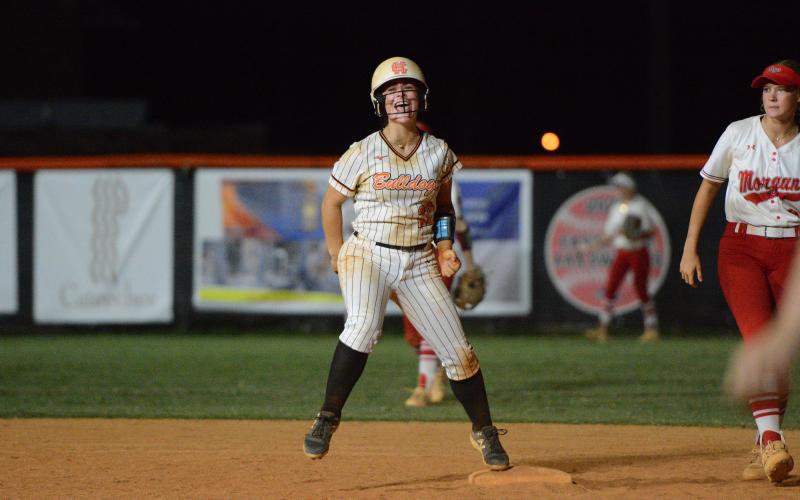 After being up majority of the game, the Lady Dogs trailed heading into the bottom of the seventh, 8-7. But Hart rallied back to walk it off 9-8 and defeat the state runner-ups from a year ago in Morgan County Sept. 1.  Photo by Benjamin London.