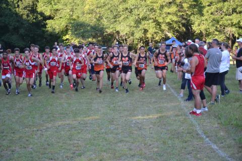 Sunshot by Peggy Vickery — Hart County runners, right, leave the starting line during a cross country meet last week.