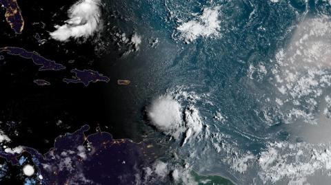 Photo submitted by NOAA — Tropical Storm Dorian is shown in NOAA satellite imagery approaching Puerto Rico Tuesday morning.