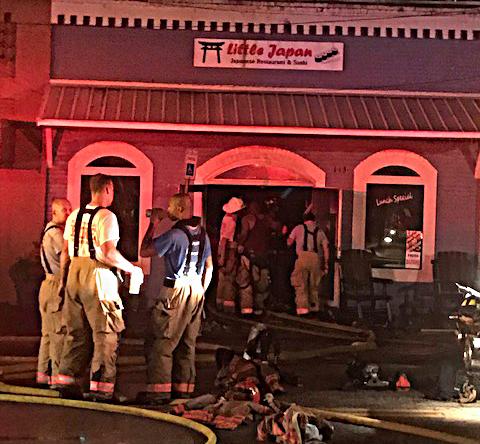Hartwell firefighters work the scene early Friday at Little Japan, which caught fire shortly after 12:30 a.m.