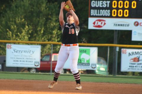 Sunshot by Grayson Williams — Hart County’s Abby Bennett catches an infield fly on Aug. 22 at home against Jefferson.