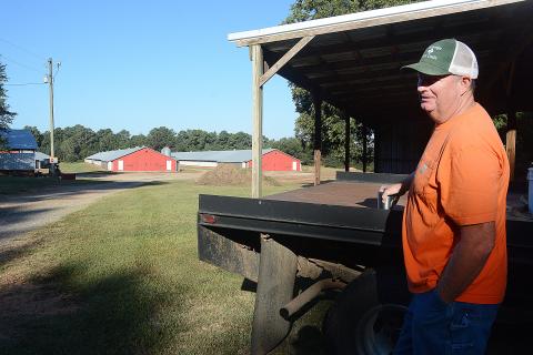 Sunshot by Michael Hall — Stacy Ayers looks over his poultry houses in Hart County recently. Ayers is one of dozens of Hart County chicken farmers who are contributing to Georgia’s robust poultry farming industry. 