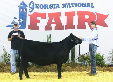 Trey Chafin, right, won 8th Grade Beef Cattle Showmanship both weekends of the fair.
