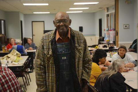 Sunshot by Michael Hall — James Edward Thornton, or “Mr. Ed” as he is known at the Hart County Senior Center, poses for a photo in the community room at the center recently. Thornton is 98 years old. 