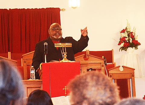 Sunshot by Michael Hall - The Rev. Jermaine Drinkard speaks at the annual Martin Luther King Jr. Day ceremony presented by the Hart County NAACP on Monday, Jan. 20, at Sardis Missionary Baptist Church.