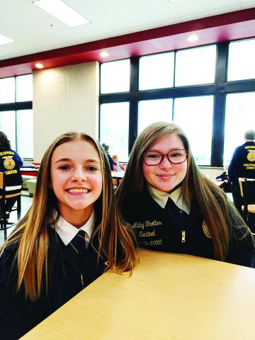 Hannah Coker and Abby Trotter were pumped up ahead of their public speaking CDE's at Madison County High School. Hannah competes in Creed Speaking and Abby competed in Prepared Publoc Speaking.