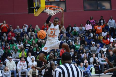 Sunshot by Grayson Williams- Hart County’s Shone Webb dunks against Franklin County at Emmanuel College on Feb. 7.