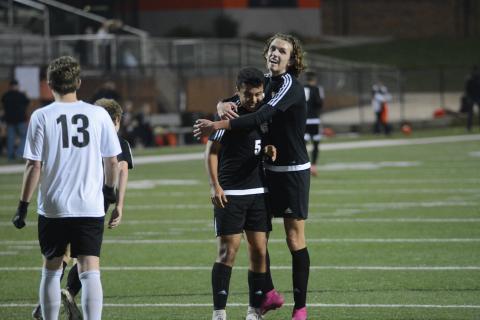 Sunshot by Grayson Williams Renso Escobedo, left, celebrates with Lincoln Zemaitis following Escobedo’s goal against Oglethorpe County at Hart County High School on Feb. 25. 