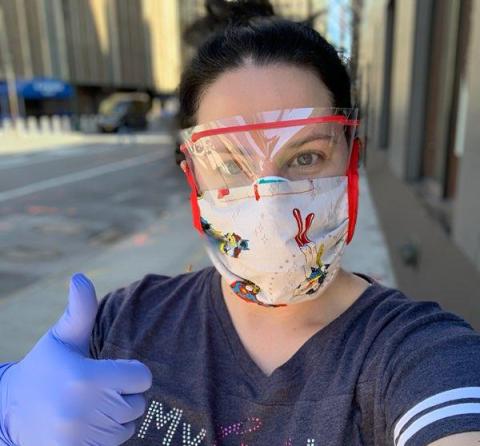  Franklin County native and nurse Joanna Davis Malcom is pictured during her recent mission to New York City to help the city’s overwhelmed hospital system during the coronavirus pandemic. Malcom is wearing a shirt made for her by Franklin County’s Paula Tyner.