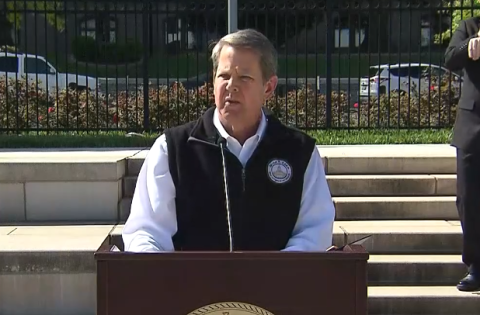 Gov. Brian Kemp speaks at a news conference on April 1 announcing his intentions to sign a shelter-in-place order.