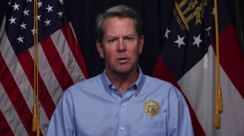 Gov. Brian Kemp, seen here in a screenshot, speaks in a video message to Georgians Thursday about letting the shelter-in-place order lift at midnight.