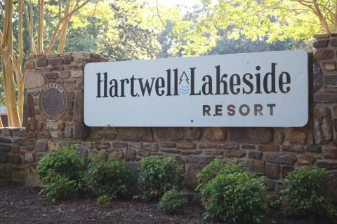 The new sign marking the former Hart State Park as Hartwell Lakeside Resort is shown. 