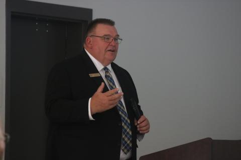 Superintendent Jay Floyd speaks at the Board of Education meeting on Monday. 
