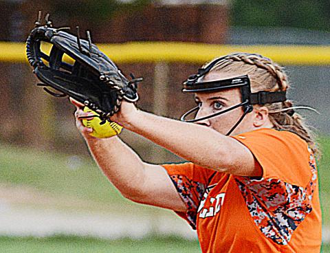 Sunshot by Michael Hall — Hart County pitcher Gabby Buffington deals in Hart County’s win over North Oconee High School on Monday, Aug. 17, at Hart County High School. 