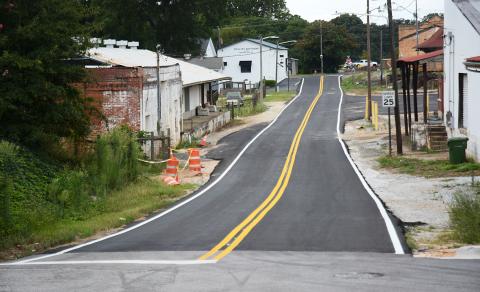 Railroad Street in downtown Hartwell is shown recently with fresh pavement and fresh lines. Sunshot by  Michael Hall