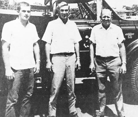 Joel Brown, Ty Cawthon and Bill Irby are shown as pictured in The Hartwell Sun on Sept. 11, 1969, aiding in Hurricane Camille relief efforts.  