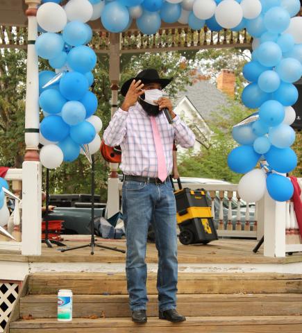 Photo submitted by Anjie Fisher Jakob of Blueleven Photography  Devin Pandy, Democratic candidate for the U.S. House of Representatives seat, speaks at a rally on Saturday, Oct. 25, in Hartwell.  