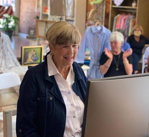 Photo submitted Tammy Hutchinson learns via virtual announcement that she was named as second runner up in a national Main Street volunteer competition. 