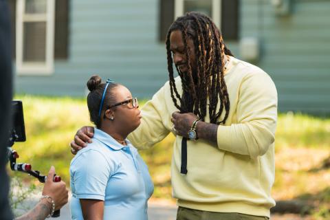 Photo submitted Hartwell’s Taylor Freeman, left, acts in a scene of “Artistic,” a short film, with former NFL running back Marshawn Lynch