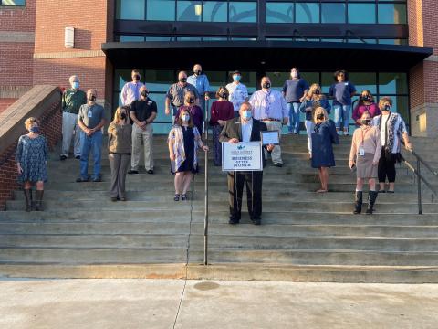 Pictured are, front row, left to right, Jennifer Carter, Jacqueline Brock, Heather Crump, Superintendent Jay Floyd, Missy Vaughn, Anna Hall and Katrina Cook. In the second row are David Seagraves, Brooks Mewborn, Lydia Bennett, Courtney Hart, Kevin Gaines, Stephanie Guzman and Sonia Cobb. In the third row are Larry Torrence, David Buddenbaum, Jeff Garner, Jerry McHan, Ray Stowers, Isabel Bocanegra and Sequilyous McLendon.
