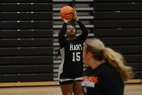Sunshot by Grayson Williams - Taniya “Nesha” Alexander puts up a shot at practice this week for the Hart County Lady Bulldogs. 